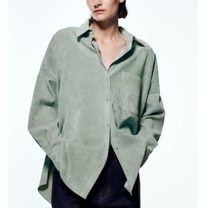 Zara Sage Corduroy Ribbed Oversized Shirt Jacket